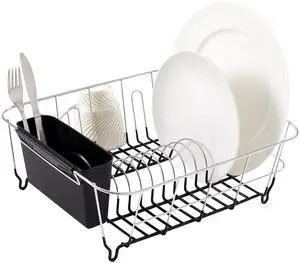 2 Piece Dish Drying Rack Set Drainer with Utensil Holder Simple Easy to Use Fits in Most Sinks, 14.5" x 13" x 5.25", Black 2 Piece Dish Drying Rack Set Drainer with Utensil Holder Simple Easy to Use Fits in Most Sinks, 14.5" x 13" x 5.25", Black