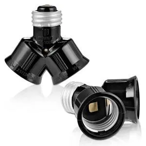 Light Socket Adapter, Dual Light Bulb Splitter, Twin Bulb Holder Converter, Add Extra Lamp in Garage Increase Camera in A Socket. UL Listed (Black, 2) Light Socket Adapter, Dual Light Bulb Splitter, Twin Bulb Holder Converter, Add Extra Lamp in Garage Increase Camera in A Socket. UL Listed (Black, 2)