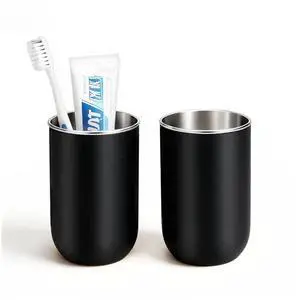 Stainless Steel Toothbrush Cup Holder 13oz, Unbreakable Reusable Kids Bathroom Tumbler Cup & Tooth Brush Holder Organizer for Shower, Mens Countertop Toothpaste Storage Set, Black 2 Pack Stainless Steel Toothbrush Cup Holder 13oz, Unbreakable Reusable Kids Bathroom Tumbler Cup & Tooth Brush Holder Organizer for Shower, Mens Countertop Toothpaste Storage Set, Black 2 Pack