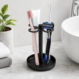Black Stainless Steel Toothbrush Holder, Tooth Brush Holder for Bathroom with Diatomaceous Earth Base, Toothbrush Stand with 4 Ventilated Slots for Toothbrushes, Toothpaste & Razors Black Stainless Steel Toothbrush Holder, Tooth Brush Holder for Bathroom with Diatomaceous Earth Base, Toothbrush Stand with 4 Ventilated Slots for Toothbrushes, Toothpaste & Razors