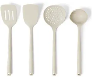 Silicone Cooking Spoon, Ladle and Spatula Set, 4-Piece, Slotted, Soft Grip Handle, BPA-Free, Dishwasher-Safe, Linen Gray Silicone Cooking Spoon, Ladle and Spatula Set, 4-Piece, Slotted, Soft Grip Handle, BPA-Free, Dishwasher-Safe, Linen Gray