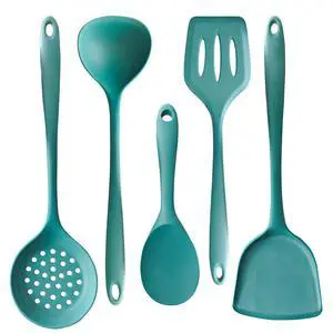 5-Piece Silicone Cooking Utensil Set, Food Grade Non-Stick Spatula and Ladle Set for Kitchen - Dishwasher Safe, Heat Resistant, Easy to Clean (Deep Green) 5-Piece Silicone Cooking Utensil Set, Food Grade Non-Stick Spatula and Ladle Set for Kitchen - Dishwasher Safe, Heat Resistant, Easy to Clean (Deep Green)