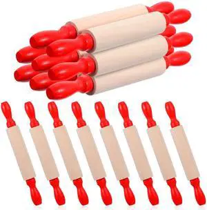 16 Pcs Mini Rolling Pin, 8 Inch Wood Dough Roller for Baking with Red Handle, Small Clay Rolling Pin for Craft Fondant Pastry Pizza Crafting and Imaginative Play 16 Pcs Mini Rolling Pin, 8 Inch Wood Dough Roller for Baking with Red Handle, Small Clay Rolling Pin for Craft Fondant Pastry Pizza Crafting and Imaginative Play