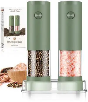 Salt and Pepper Grinder Set Mom Gifts, Electric Automatic Green Salt Pepper Shakers Home Kitchen Gadgets for New Home, Adjustable Coarseness Pepper Grinder Kitchen Appliances Salt and Pepper Grinder Set Mom Gifts, Electric Automatic Green Salt Pepper Shakers Home Kitchen Gadgets for New Home, Adjustable Coarseness Pepper Grinder Kitchen Appliances