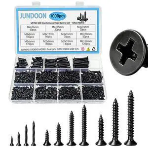 1000-Piece High Hardness Wood Screw Assortment Kit, M2 M3 M4 Phillips Flat Head Self-Tapping Screws, 11 Sizes (6-35mm), for Wood, Drywall, Furniture & DIY 1000-Piece High Hardness Wood Screw Assortment Kit, M2 M3 M4 Phillips Flat Head Self-Tapping Screws, 11 Sizes (6-35mm), for Wood, Drywall, Furniture & DIY