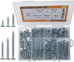 209PCS Wood Screw Assortment Kit, 6 Sizes Flat Head Phillips 209PCS Wood Screw Assortment Kit, 6 Sizes Flat Head Phillips