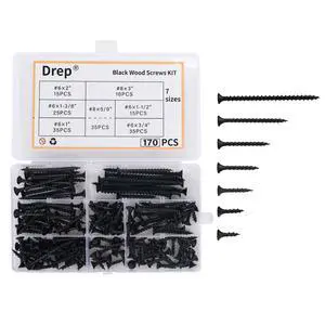 170-Piece Screw Assortment Kit, Multi-Size Phillips Flat Head Black Wood Screws for Home Repair and Furniture Assembly 170-Piece Screw Assortment Kit, Multi-Size Phillips Flat Head Black Wood Screws for Home Repair and Furniture Assembly