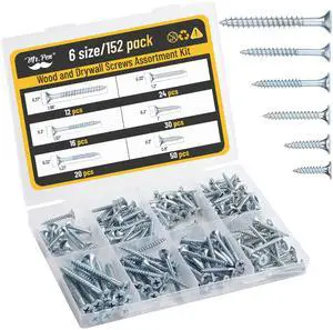 Wood Screws Assortment Kit, 152 pcs, Silver, Phillips Flat Head Wood Screws Assortment Kit, 152 pcs, Silver, Phillips Flat Head