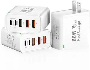 3Pack USB C Fast Charger Block, Total 60W 5-Port USB C Wall Charger 30W 3Pack USB C Fast Charger Block, Total 60W 5-Port USB C Wall Charger 30W