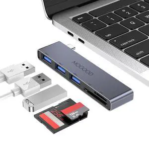 USB C Hub, MacBook Adapter, 5-in-1 Multiport USB C Dock with 1 USB 3.0 & 2 USB 2.0 Ports, SD/TF Card Reader, Aluminum Portable Laptop Adapter for MacBook Pro/Air, XPS, Chromebook USB C Hub, MacBook Adapter, 5-in-1 Multiport USB C Dock with 1 USB 3.0 & 2 USB 2.0 Ports, SD/TF Card Reader, Aluminum Portable Laptop Adapter for MacBook Pro/Air, XPS, Chromebook