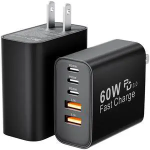 USB C Charger Block, 2 Pack 60W 5-Port Type C Charger Fast Charging Blocks USB C Charger Block, 2 Pack 60W 5-Port Type C Charger Fast Charging Blocks