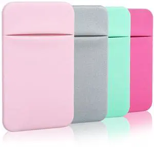 4 Pack Slim Cell Phone Card Holder for Back of Phone, Stretchy Lycra Stick on Credit Card Wallet Pocket ID Case Pouch Self Adhesive Sticker for iPhone, Galaxy Phones- Pink Gray Mint Green Rose 4 Pack Slim Cell Phone Card Holder for Back of Phone, Stretchy Lycra Stick on Credit Card Wallet Pocket ID Case Pouch Self Adhesive Sticker for iPhone, Galaxy Phones- Pink Gray Mint Green Rose