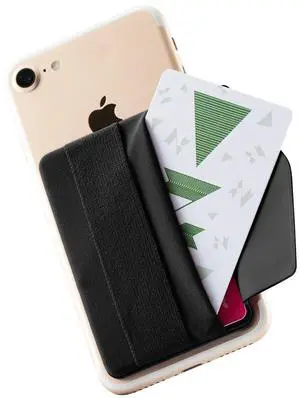 Phone Grip Card Holder with Flap, Phone Wallet Stick on, Black Phone Grip Card Holder with Flap, Phone Wallet Stick on, Black