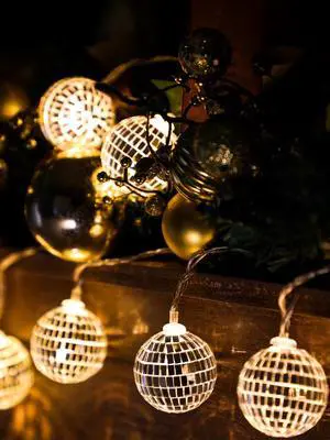 10/20 LED Disco Ball String Lights, 1.57 Inch, Warm Silver 10/20 LED Disco Ball String Lights, 1.57 Inch, Warm Silver