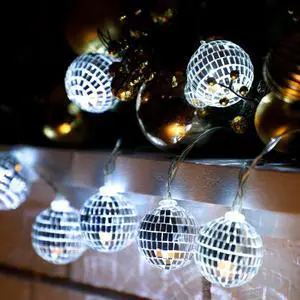 10 Pcs LED Disco Ball String Lights 2 Inch Battery,Silver 10 Pcs LED Disco Ball String Lights 2 Inch Battery,Silver
