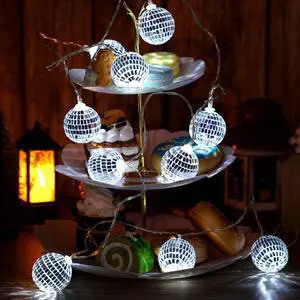 30 LED Disco Ball String Lights Decor Lighted Mini Mirror Disco Balls Ornaments for 70s 80s Party Supplies Club(1.57 Inch Ball,Silver) 30 LED Disco Ball String Lights Decor Lighted Mini Mirror Disco Balls Ornaments for 70s 80s Party Supplies Club(1.57 Inch Ball,Silver)