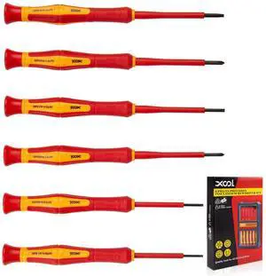 6PCS 1000V Insulated Precision Electrician Screwdrivers Set, Slotted and Phillips Magnetic Tip, Chrome Vanadium Steel, VDE & GS Certified for Safe Electrician Repair 6PCS 1000V Insulated Precision Electrician Screwdrivers Set, Slotted and Phillips Magnetic Tip, Chrome Vanadium Steel, VDE & GS Certified for Safe Electrician Repair