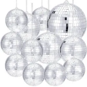 12 Pack Disco Ball Party Decorations Hanging Mirror Balls Fun Retro Dj Lighting Effect Stage Props Game Accessories, 5.91", 3.94", 3.15", 2.36"(Silver) 12 Pack Disco Ball Party Decorations Hanging Mirror Balls Fun Retro Dj Lighting Effect Stage Props Game Accessories, 5.91", 3.94", 3.15", 2.36"(Silver)
