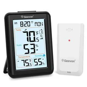 Wireless Indoor Outdoor Thermometer Hygrometer, Digital Temperature Humidity Monitor with Large LCD Display, Clock, Alarm, for Home Garden Greenhouse Basement Wireless Indoor Outdoor Thermometer Hygrometer, Digital Temperature Humidity Monitor with Large LCD Display, Clock, Alarm, for Home Garden Greenhouse Basement