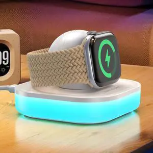 Magnetic for Apple Watch Charger Stand, Portable iWatch Charger Dock with Adjustable Colorful Light & USB Cable, Compatible with Apple Watch Series 11 10 9 8 7 SE 6 5 4 3 2/Ultra 2-White Magnetic for Apple Watch Charger Stand, Portable iWatch Charger Dock with Adjustable Colorful Light & USB Cable, Compatible with Apple Watch Series 11 10 9 8 7 SE 6 5 4 3 2/Ultra 2-White