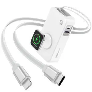Portable Charger, 10000mAh 30W Power Bank with Retractable Cables | Built-in Retractable USB-C & iOS Cables, Fast Charging, Travel Battery Pack for iPhone 12-17, Apple Watch & iPad Portable Charger, 10000mAh 30W Power Bank with Retractable Cables | Built-in Retractable USB-C & iOS Cables, Fast Charging, Travel Battery Pack for iPhone 12-17, Apple Watch & iPad