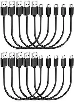 6 inch USB C Cable 10-Pack Bulk, USB A to Type C Charging Cord, Black | USBC Fast Charging and Data Transfer Cables, Multipack, 0.5 Foot 6 inch USB C Cable 10-Pack Bulk, USB A to Type C Charging Cord, Black | USBC Fast Charging and Data Transfer Cables, Multipack, 0.5 Foot
