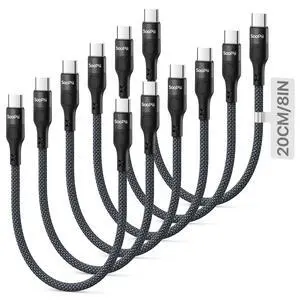 6-Pack 0.7Ft Short USB C to USB C Cable, 60W PD Fast Charging Nylon Braided Cord,Compatible with Phone,Tablet,Laptop,Ideal for Charging Station and Power Bank(Black) 6-Pack 0.7Ft Short USB C to USB C Cable, 60W PD Fast Charging Nylon Braided Cord,Compatible with Phone,Tablet,Laptop,Ideal for Charging Station and Power Bank(Black)