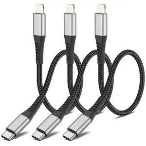 1ft USB C to Lightning Cable 3 Pack, MFi Certified USBC Lightning Cable PD Fast Charging, Nylon Braided 12 inch USB C iPhone Charger Cord for iPhone 14 13 12 11 Pro Max Plus iPad, Black 1ft USB C to Lightning Cable 3 Pack, MFi Certified USBC Lightning Cable PD Fast Charging, Nylon Braided 12 inch USB C iPhone Charger Cord for iPhone 14 13 12 11 Pro Max Plus iPad, Black