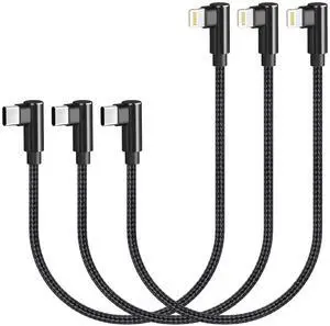 USB C to Lightning Cable 1ft MFi Certified 90 Degree iPhone Charger 3 Pack | Nylon Braided Right Angle USB-C to Lightning PD Fast Charging Cable for iPhone 14 13 12 11 Pro X XS XR 8 Plus 7 6 5(Black) USB C to Lightning Cable 1ft MFi Certified 90 Degree iPhone Charger 3 Pack | Nylon Braided Right Angle USB-C to Lightning PD Fast Charging Cable for iPhone 14 13 12 11 Pro X XS XR 8 Plus 7 6 5(Black)