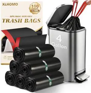 4 Gallon Small Trash Bags Black, Drawstring Garbage Bags, Pre-separated Trash Bin Liners for Bathroom, Bedroom, Office, Kitchen (100 Count, Black) 4 Gallon Small Trash Bags Black, Drawstring Garbage Bags, Pre-separated Trash Bin Liners for Bathroom, Bedroom, Office, Kitchen (100 Count, Black)