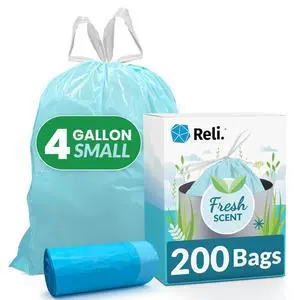 Small Trash Bags Drawstring 4 Gallon Fresh Scented | 200 Count, Bathroom Trash Bags, Garbage Bags, Leak-Proof, Durable, Odor Control, Kitchen, Bedroom, Office, Household Small Trash Bags Drawstring 4 Gallon Fresh Scented | 200 Count, Bathroom Trash Bags, Garbage Bags, Leak-Proof, Durable, Odor Control, Kitchen, Bedroom, Office, Household