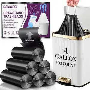 100 Count Small Drawstring Trash Bags, 4 Gallon (15L) Pre-separated Garbage Bags, Extra Thick Leak-proof Mini Wastebasket Liners for Bathroom, Office, Bedroom (Black) 100 Count Small Drawstring Trash Bags, 4 Gallon (15L) Pre-separated Garbage Bags, Extra Thick Leak-proof Mini Wastebasket Liners for Bathroom, Office, Bedroom (Black)