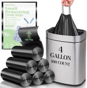 100 Count Small Drawstring Trash Bags for 4-Gallon (15 L) Trash Cans,Thick Pre-separated Garbage Bags,Mini Wastebasket can Liners for Bathroom Bedroom Office(Black) 100 Count Small Drawstring Trash Bags for 4-Gallon (15 L) Trash Cans,Thick Pre-separated Garbage Bags,Mini Wastebasket can Liners for Bathroom Bedroom Office(Black)