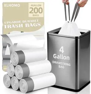 4 Gallon Trash Bags, 200 Count White Trash Bags Drawstring Small Garbage Bags Thick Pre-separated Unscented Trash Can Liners for Bathroom Office Kitchen Bedroom Home 4 Gallon Trash Bags, 200 Count White Trash Bags Drawstring Small Garbage Bags Thick Pre-separated Unscented Trash Can Liners for Bathroom Office Kitchen Bedroom Home