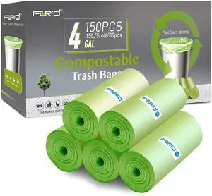 4 Gallon Garbage Bags, 150 Count, Unscented, Strong Trash Can Liners, 15 Liter Wastebasket Bags for Kitchen, Bathroom, Home Office, Green 4 Gallon Garbage Bags, 150 Count, Unscented, Strong Trash Can Liners, 15 Liter Wastebasket Bags for Kitchen, Bathroom, Home Office, Green