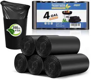 Small Trash Bags 3-5 Gallon, Inwaysin 200 Count Small Bathroom Trash Bags Black, Strong Small For Garbage, 4 Gallon Biodegradable, Unscented, Size Expanded for Kitchen Small Trash Bags 3-5 Gallon, Inwaysin 200 Count Small Bathroom Trash Bags Black, Strong Small For Garbage, 4 Gallon Biodegradable, Unscented, Size Expanded for Kitchen
