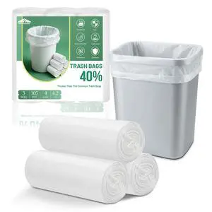 4 Gallon White Trash Bags, 105 Count (3 Rolls) | Enhanced Strength, Flat T-Shaped Unscented Garbage Bags for Kitchen & Bathroom | 4.2g per Bag 4 Gallon White Trash Bags, 105 Count (3 Rolls) | Enhanced Strength, Flat T-Shaped Unscented Garbage Bags for Kitchen & Bathroom | 4.2g per Bag