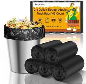 2.6 Gallon Small Trash Bag Bathroom-Black - Mini Garbage Bags Biodegradable 105 Count 10 Liter Unscented Compostable Little Kitchen Office Car Small Waste Basket Liners Bulk Strong Thick Acqkunlo 2.6 Gallon Small Trash Bag Bathroom-Black - Mini Garbage Bags Biodegradable 105 Count 10 Liter Unscented Compostable Little Kitchen Office Car Small Waste Basket Liners Bulk Strong Thick Acqkunlo