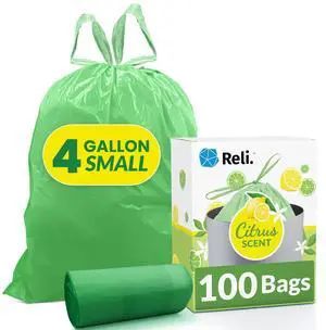 Small Trash Bags Drawstring 4 Gallon (100 Count) Citrus Scented | Bathroom Trash Bags, Garbage Bags | Leak-proof | Durable, Odor control | Office, Household Small Trash Bags Drawstring 4 Gallon (100 Count) Citrus Scented | Bathroom Trash Bags, Garbage Bags | Leak-proof | Durable, Odor control | Office, Household