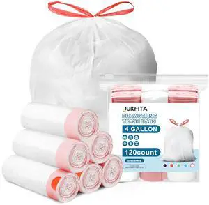 4 Gallon Trash Bags Drawstring, 120 Count Small Garbage Bags | Tear-Free, Unscented, White, Small Trash Bags, For Bathroom Bedroom Office Kitchen 4 Gallon Trash Bags Drawstring, 120 Count Small Garbage Bags | Tear-Free, Unscented, White, Small Trash Bags, For Bathroom Bedroom Office Kitchen