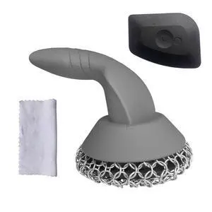 Scrubber with Pan Scraper & Towl, 316 Chainmail Scrubber with Long Handle, Upgraded Chain Mail Scrubber Cleaner for Grill Pan Skillet Wok Carbon Steel Dutch Oven Metal Brush (Grey) Scrubber with Pan Scraper & Towl, 316 Chainmail Scrubber with Long Handle, Upgraded Chain Mail Scrubber Cleaner for Grill Pan Skillet Wok Carbon Steel Dutch Oven Metal Brush (Grey)