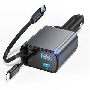 Car Charger USB C Fast Charging4 in 1 Car Adapter | Phone Charger, 77W Cigarette Lighter USB Charger with Retractable USB C Cable Cord for iPhone16/15/14/13/12/11,Galaxy,Pixel Car Charger USB C Fast Charging4 in 1 Car Adapter | Phone Charger, 77W Cigarette Lighter USB Charger with Retractable USB C Cable Cord for iPhone16/15/14/13/12/11,Galaxy,Pixel