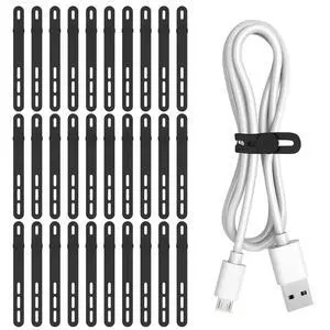 30Pcs Silicone Cable Ties, Reusable Cord Organizer Straps, Black | Adjustable, Multipurpose, 4.7" High-Elasticity Cord Wraps for Bundling Electronics, Home Office School Essentials 30Pcs Silicone Cable Ties, Reusable Cord Organizer Straps, Black | Adjustable, Multipurpose, 4.7" High-Elasticity Cord Wraps for Bundling Electronics, Home Office School Essentials