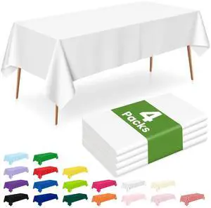 White Plastic Table Cloth Disposable, 4 Pack, 54 x 108 Inch | Rectangle Tablecloth for Birthday Party Decorations, Halloween, Thanksgiving, Plastic Table Cover White Plastic Table Cloth Disposable, 4 Pack, 54 x 108 Inch | Rectangle Tablecloth for Birthday Party Decorations, Halloween, Thanksgiving, Plastic Table Cover