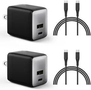 USB C Fast Charging Charger, 30W Dual-Port GaN Nano Charger with Foldable Plug for iPhone 17/16/15 Series, iPad, Galaxy S26 Ultra and More Series, (Black, 2 Pack & 2 Cable) USB C Fast Charging Charger, 30W Dual-Port GaN Nano Charger with Foldable Plug for iPhone 17/16/15 Series, iPad, Galaxy S26 Ultra and More Series, (Black, 2 Pack & 2 Cable)
