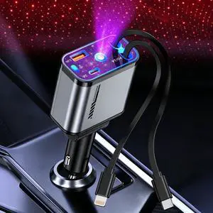 Car Charger 120W Fast Charging with Starlight,4 in 1 Universal Car Phone Charger,Built-in Type-C & Applehead Cable,Car Road Trip Retractable Accessory for iPhone,IPad,Samsung Galaxy,Pixel Car Charger 120W Fast Charging with Starlight,4 in 1 Universal Car Phone Charger,Built-in Type-C & Applehead Cable,Car Road Trip Retractable Accessory for iPhone,IPad,Samsung Galaxy,Pixel