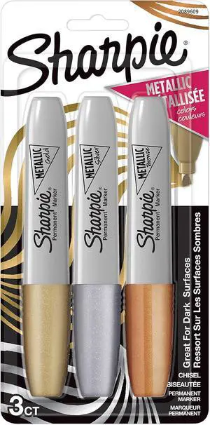 Metallic Permanent Markers, Chisel Tip, Assorted Colors, 3 Count Metallic Permanent Markers, Chisel Tip, Assorted Colors, 3 Count