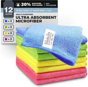 Turkish Microfiber Cleaning Cloth of 4 Colors | 20% Polyamide for Elevated Liquid Suction | Must Have Drying Supply for Kitchen and Home Accessories | Rags with Reinforced Edges, Pack of 12 Turkish Microfiber Cleaning Cloth of 4 Colors | 20% Polyamide for Elevated Liquid Suction | Must Have Drying Supply for Kitchen and Home Accessories | Rags with Reinforced Edges, Pack of 12