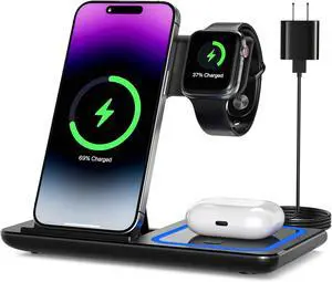 3 in 1 Wireless Charger Charging Station, Wireless Charger Stand for iPhone17 16e 16 15 14 Pro Max 13 12 11,Charging Dock for AirPods 4 3 2 Pro, Apple Watch 11/10/9/Ultra/8/SE/7/6/5/4/3 3 in 1 Wireless Charger Charging Station, Wireless Charger Stand for iPhone17 16e 16 15 14 Pro Max 13 12 11,Charging Dock for AirPods 4 3 2 Pro, Apple Watch 11/10/9/Ultra/8/SE/7/6/5/4/3