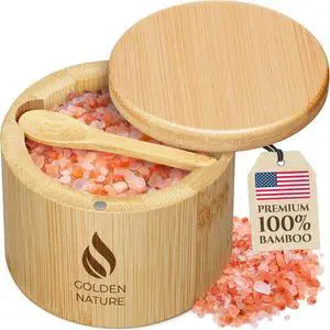 Salt Jar with Lid and Spoon - Sea Salt Flake Holder - Bamboo Cellar with Magnetic Swivel Lid & Built In Spoon Slot - Spice Container Storage Box for Countertop - Pepper Crock Salt Jar with Lid and Spoon - Sea Salt Flake Holder - Bamboo Cellar with Magnetic Swivel Lid & Built In Spoon Slot - Spice Container Storage Box for Countertop - Pepper Crock